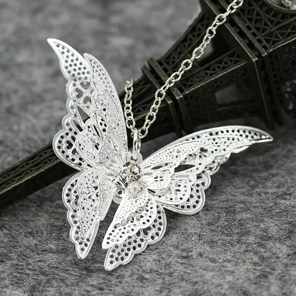 Silver-Tone Butterfly Necklace - Picture 4 of 5
